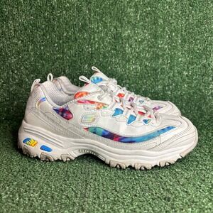 Skechers D'Lites Summer Fiesta‎ Tie Dye Chunky Air Cooled Sneaker White Womens 8